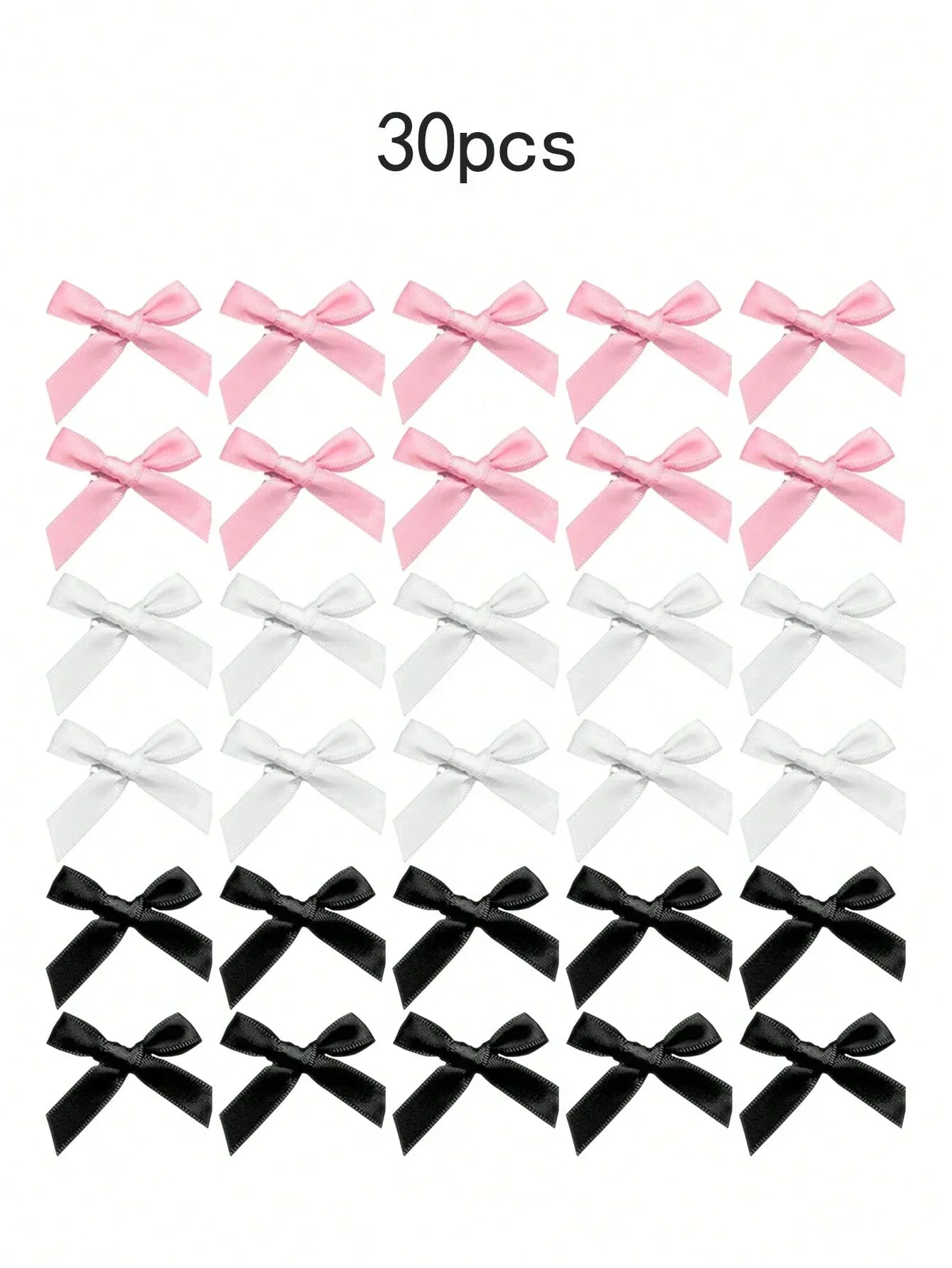 

30pcs Women Ribbon Bow Hair Clips Mini Barrettes Hair Accessories In Pink White Black