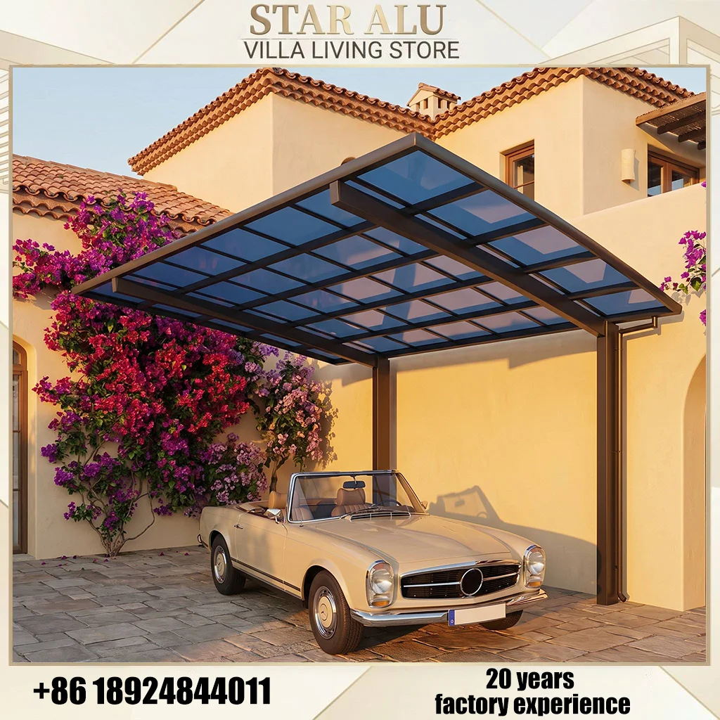 Aluminum Frame Vehicle Shelter Waterproof Carport Canopy Weatherproof Sunshade Roof for Outdoor Parking Driveway