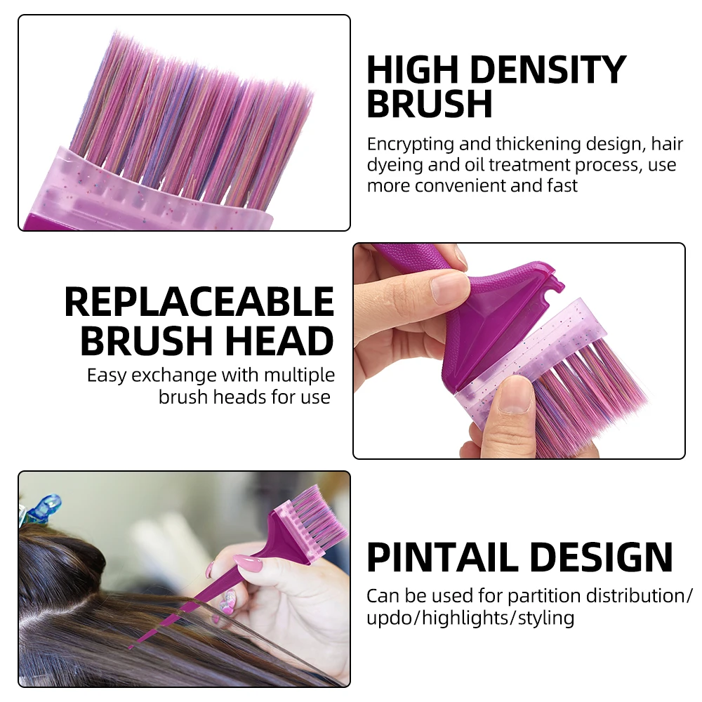 8pcs Replaceable Brush Head Hair Dye Easy Clean Durable Salon Home Hairdressing Tinting Coloring Tools Accessories Kit 4 Types