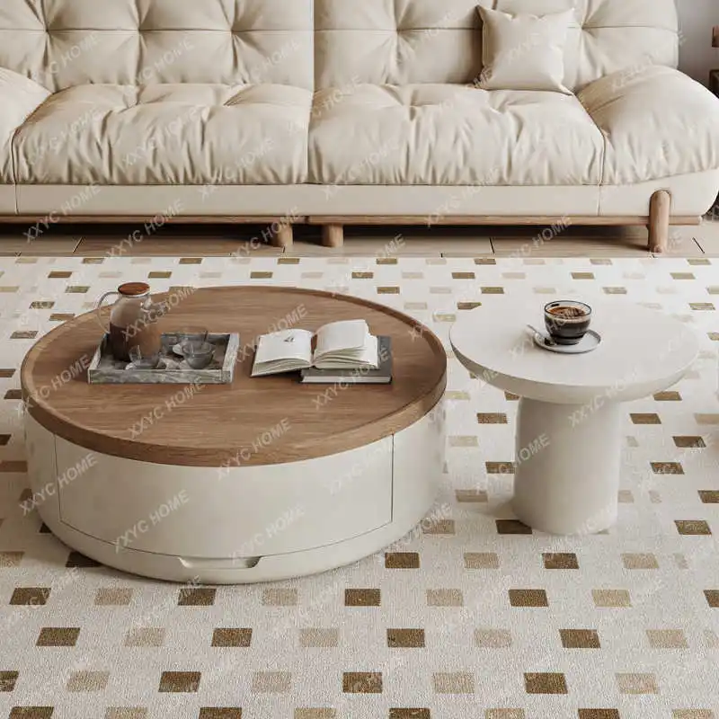 M Cream wind round coffee table living room size side few walnut home medium and ancient style
