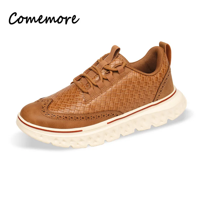 Comemore Men's Artificial Leather Fashion Sneakers Comfort Thick Sole Casual Shoes Street Design Footwears Zapatos De Hombre