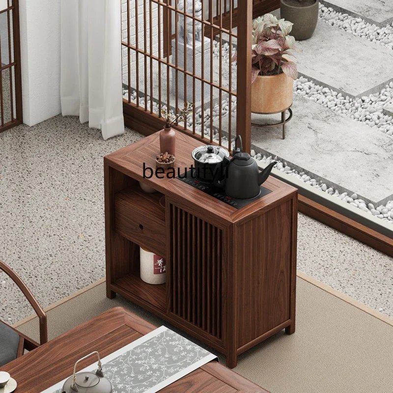S New Chinese Style Small Apartment Dining Cabinet Simple Storage Old Elm Wood Log Boiling Water Rack Solid Wood Tea Table