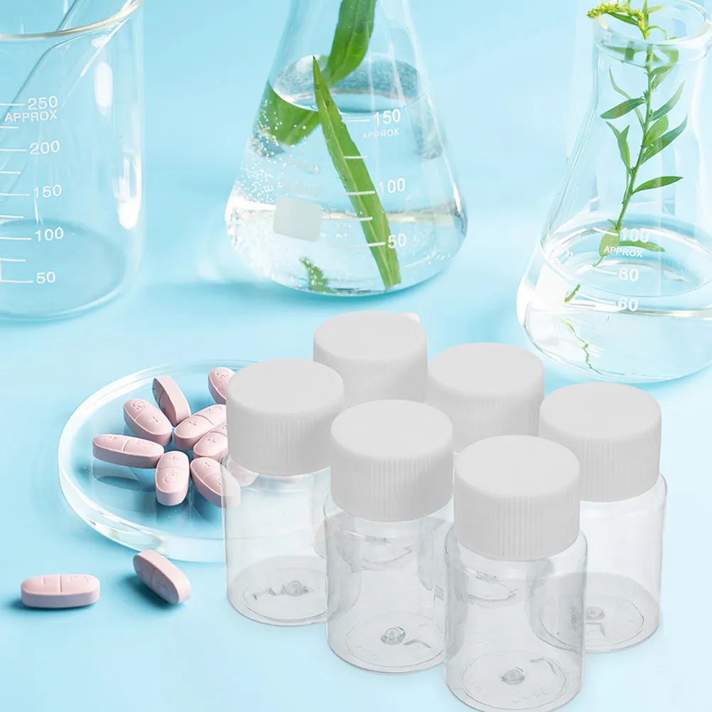 25個入り、透明プラスチック製の小型サンプルボトル。広口設計で、薬の分注、液体サンプリング、実験、旅行などに最適。