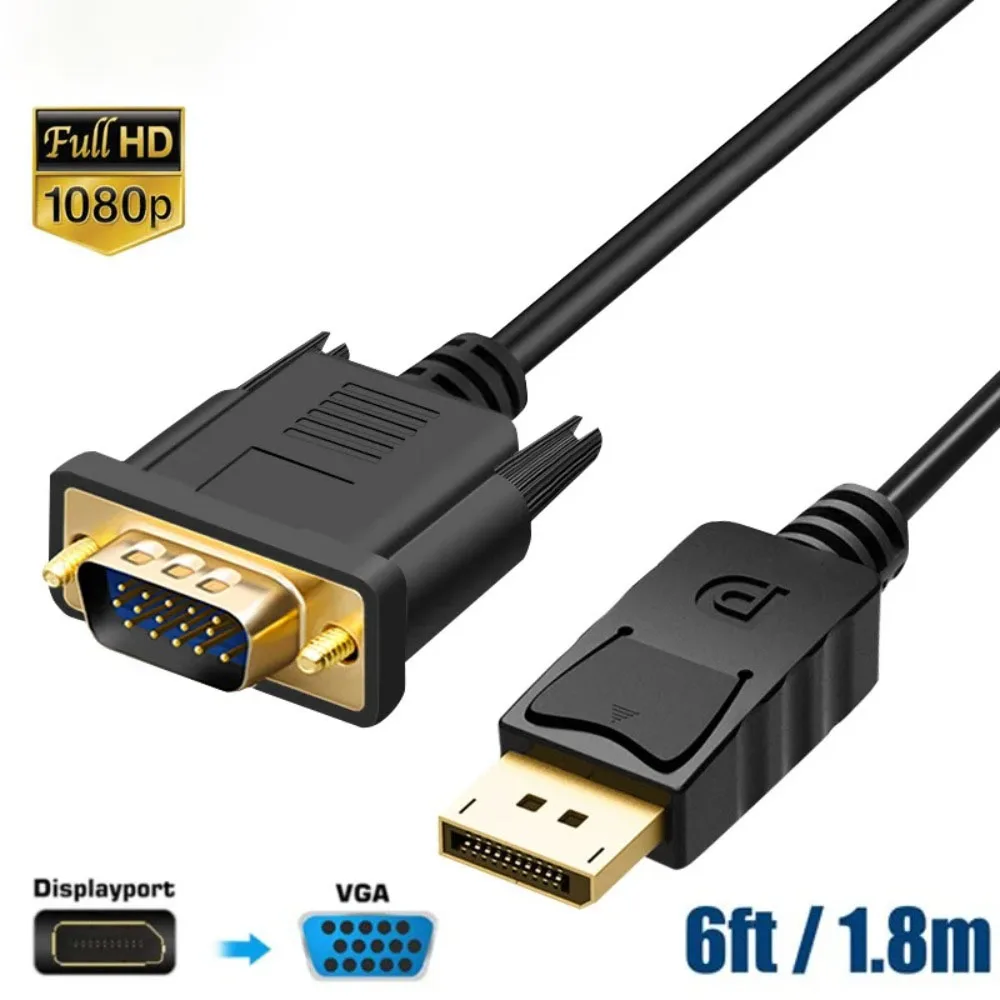 Gold-Plated Plug&Play 1080P@60Hz DisplayPort to VGA Cable 6FT 1.8m Male to Male for PC Laptop HDTV Monitor Office Home Projector