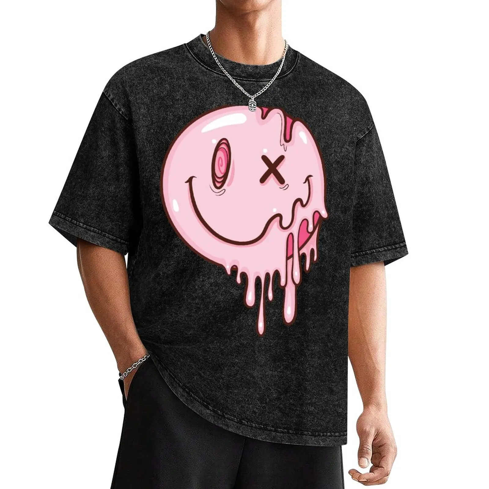 

Cute Melting Acid Smiley Face T-Shirt oversized anime stuff basketball graphic tees men clothing