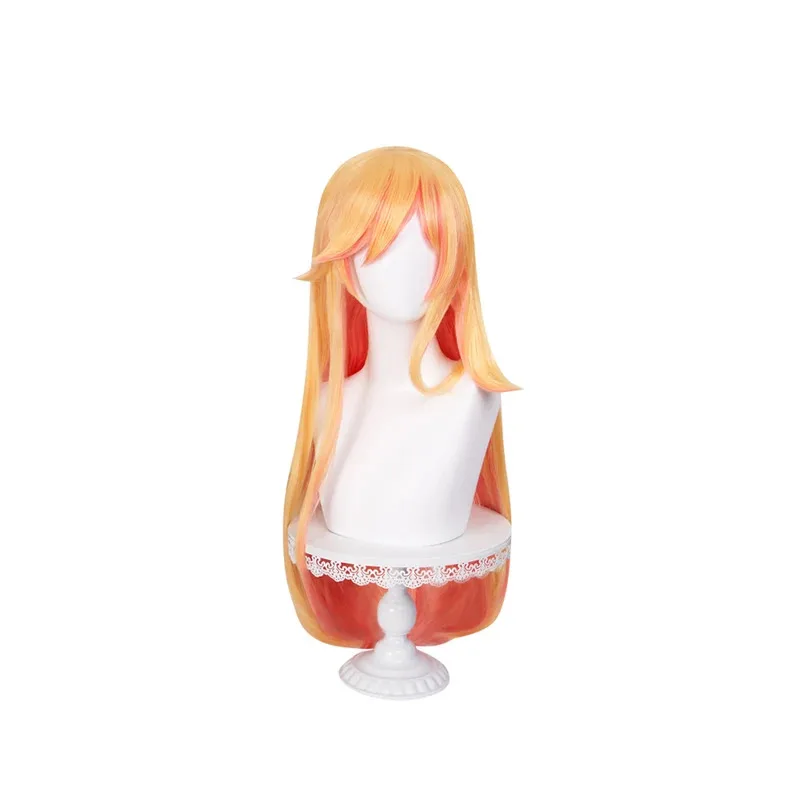 在庫あり Ahrii かつらゲームコスプレウィッグ DokiDoki 女性オレンジロングヘア 75 センチメートル Ahrii スキンコスプレウィッグ無料ウィッグキャップ