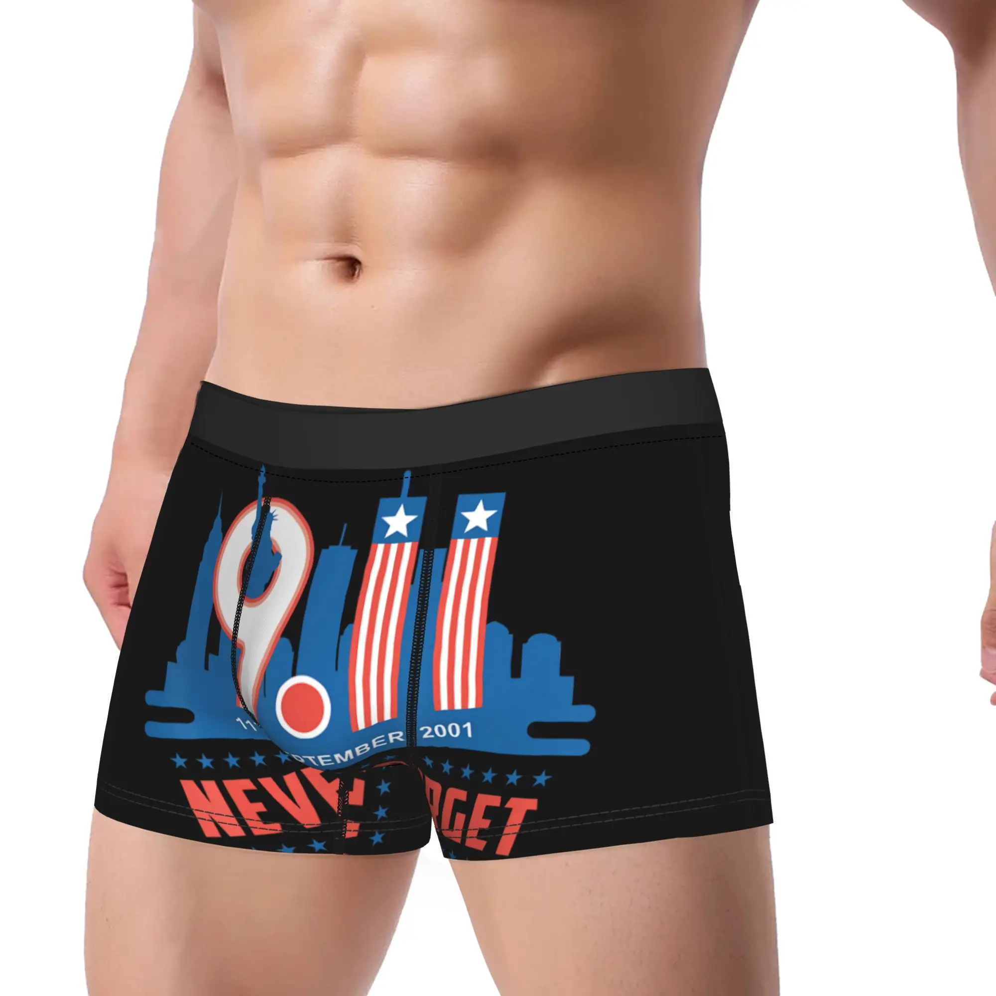 Never Forget September 11 2001 Memorial Day 911 American Flag  Underwear Male Shorts Briefs Novelty Boxer Shorts Underpants