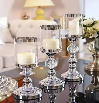 Europäischer Stil Ornamente Moderner Glas-Metall-Kerzenhalter Kreative Wohnzimmer-Tischdekoration