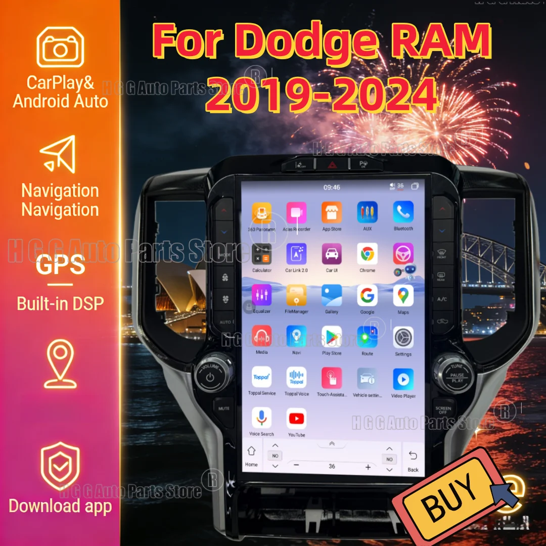 13.6 Inch Android Car Radio For Dodge RAM 2019-2024 CarPlay GPS Navigation Touch Vertical Auto Stereo Multimedia Player Unit
