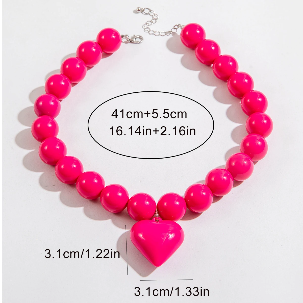 Tocona New Exaggerated Round Bead Heart Pendant Necklace for Women Handmade Adjustable Chain Choker Party Jewelry Gift Collar