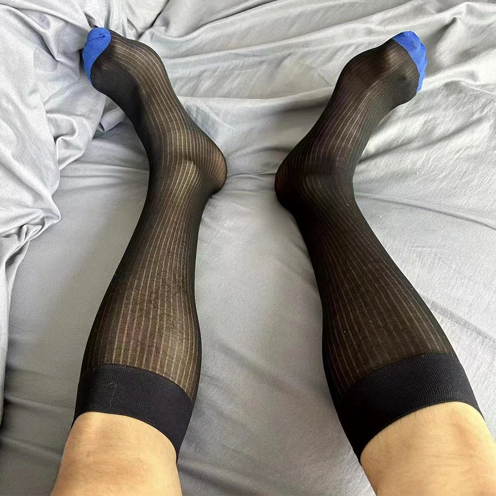 Hot New Stylish Comfy Fashion Mens Socks Striped Male Sheer Silky 1 Pair Breathable Business Socks Comfortable