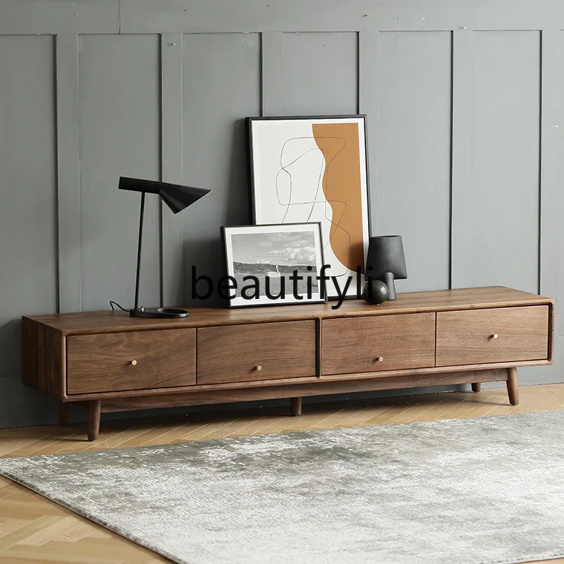 

North American black walnut solid wood TV cabinet Modern simple cherry wood log locker
