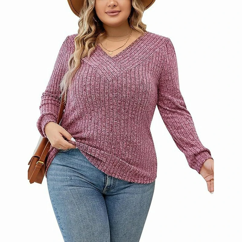 Tops informales de manga larga con cuello en V para mujer, sudaderas de talla grande para mujer, otoño e invierno, nuevo