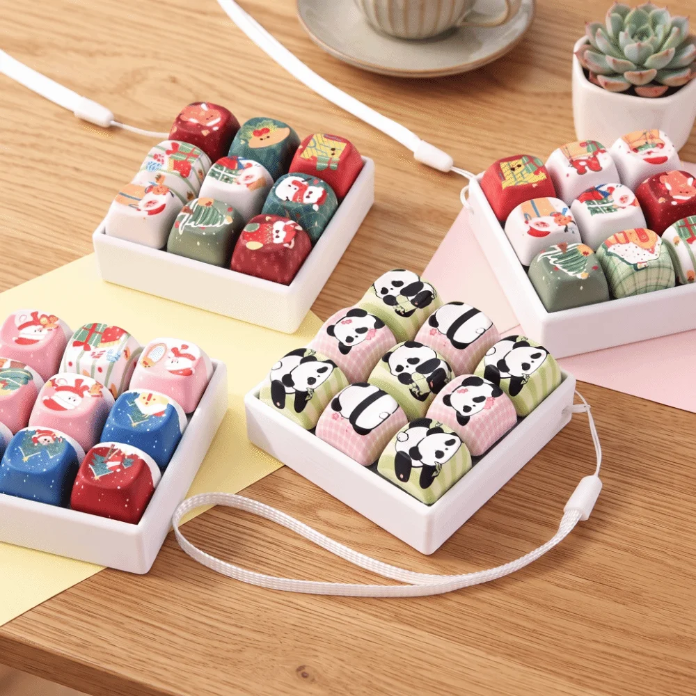 9-Key 9-Key Keyboard Pendant Creative Cute Keycap Fidget Keychain Cartoon Animals Finger Press Keycap Keychain Bag Decoration