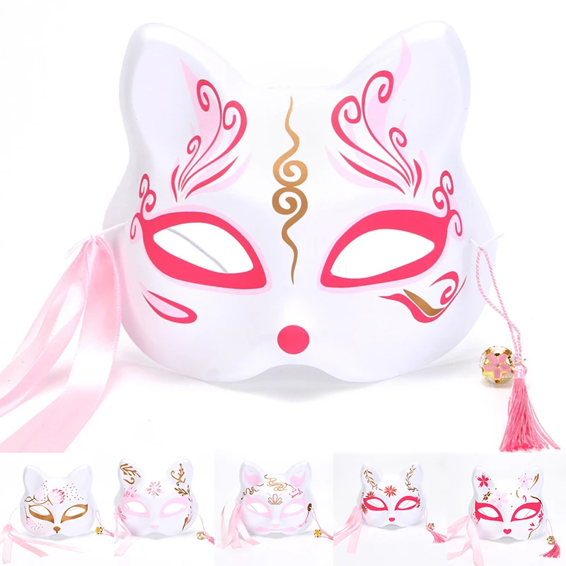 Maschera di volpi di gatto giapponese Cosplay Rave Party mezza faccia dipinta a mano Anime Demon Costume Masquerade Sakura Festival Cosplay Prop