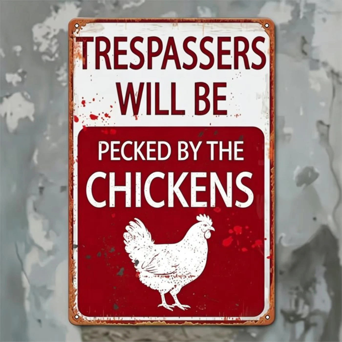 

2D Flat 8X12 Inch Trespassers Will Be Pecked by Chickens Decorative Sign Plaque, Funny Farm Warning Wall Art for Chicken Coop, Garden And Yard