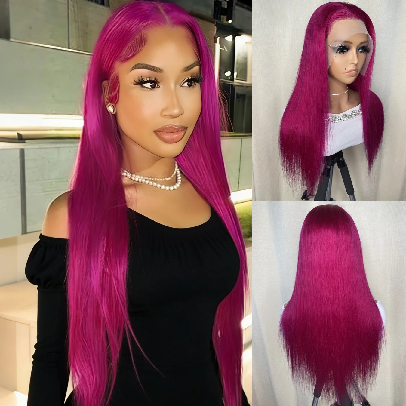 

613 Блондинка Розовый Прямой 13x4 Парик Фронта Шнурка Ombre Rosa Розовый Парики Человеческих Волос Предварительно Сорванные 180 Плотность Прозрачный Парик Шнурка