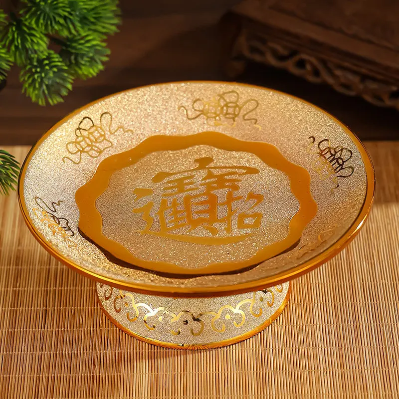 

Cz gold fruit plate bring in wealth and treasure buddhist hall supplies offering plate guanyin god of wealth offering