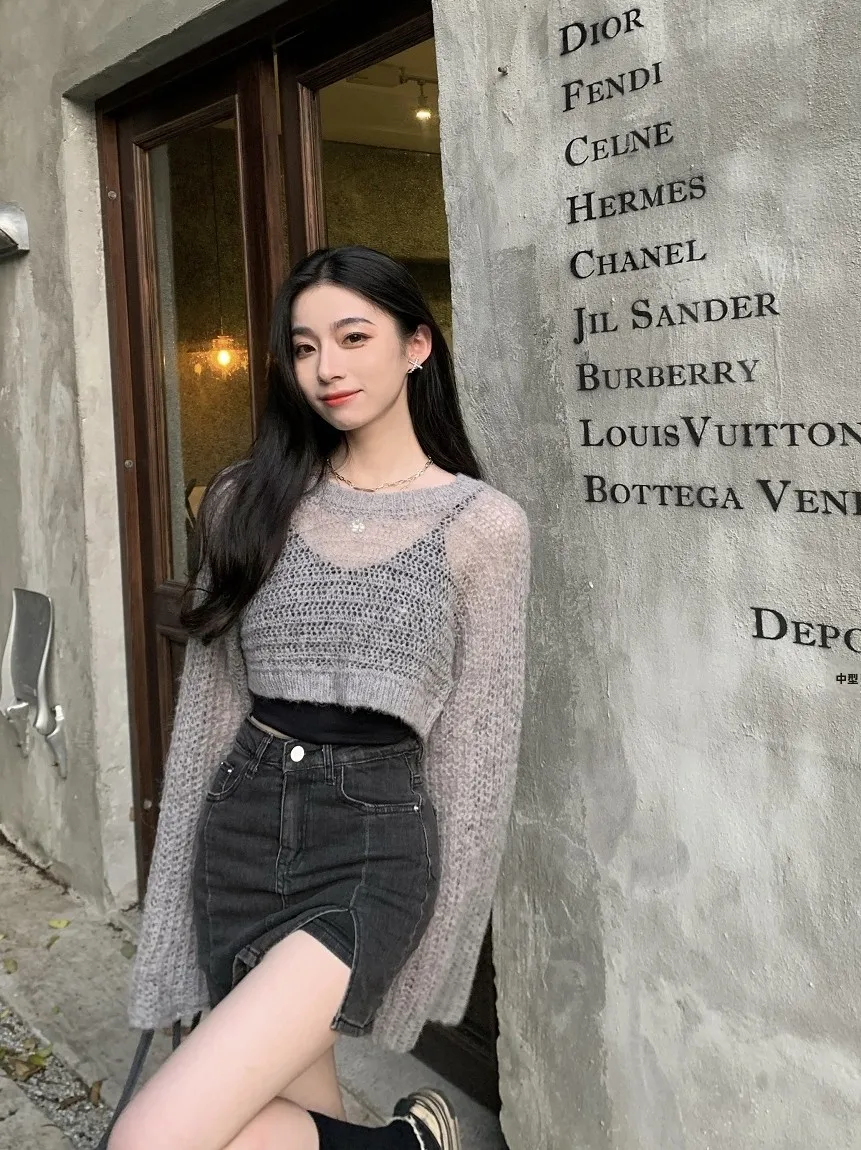 

Вязаный свитер Simona Gentle Girl Friend, тонкий шерстяной топ с длинными рукавами для защиты от солнца, свободный крой