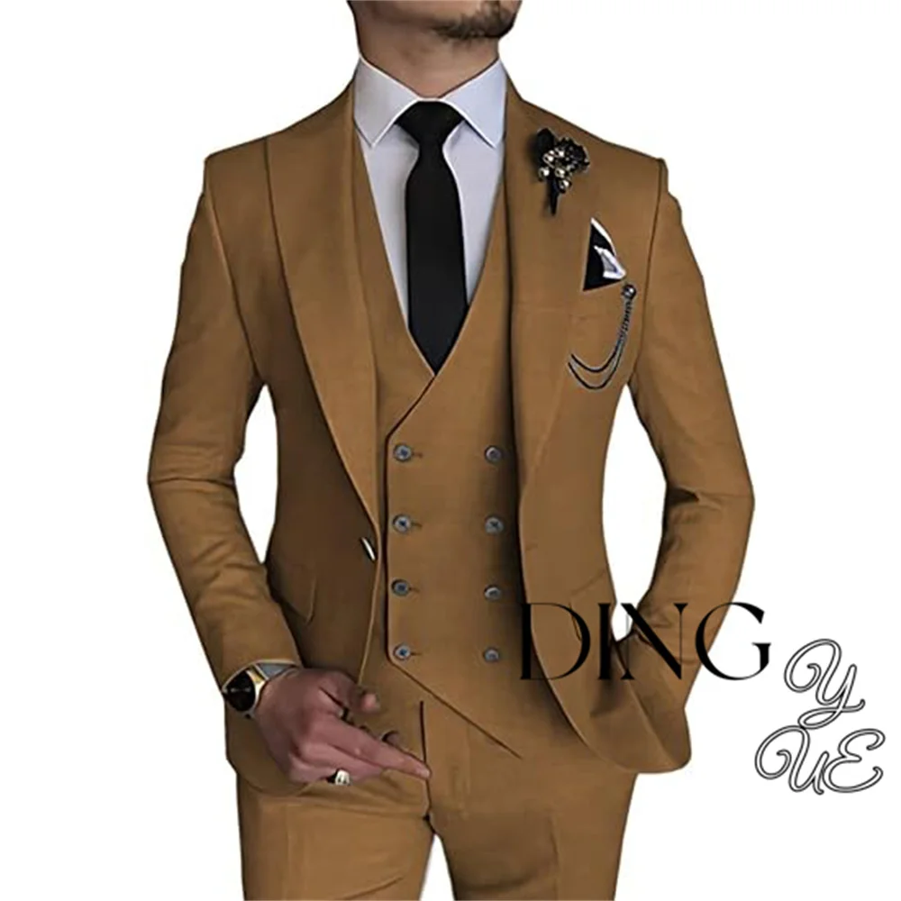 Men Business Blazers Jacket Vest Trousers High End Wedding Party Groom Suit 3 Pieces Sets Coat Pants Big Size Dress