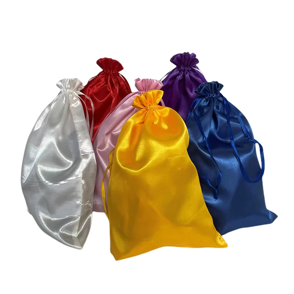 

Silky Wig Bags Custom label Satin Packaging Bags For Wigs Hair Storeage And Travel Bags With Tassel freeshipping three color