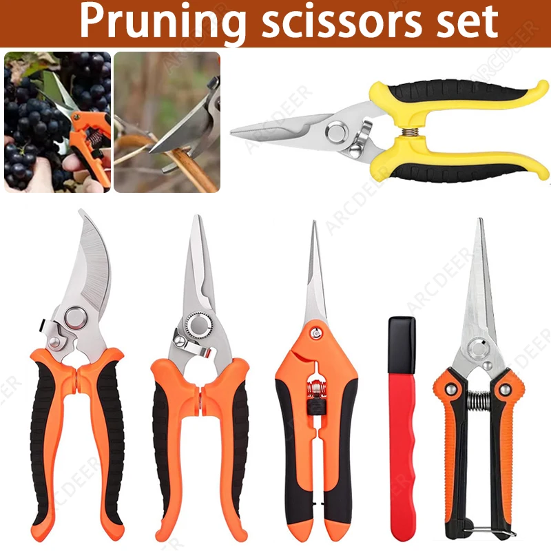 Garden Pruning Shears Stainless Steel Blades Safety lock pruning shears Beginner gardening set for Flowers Herbs Small Branches