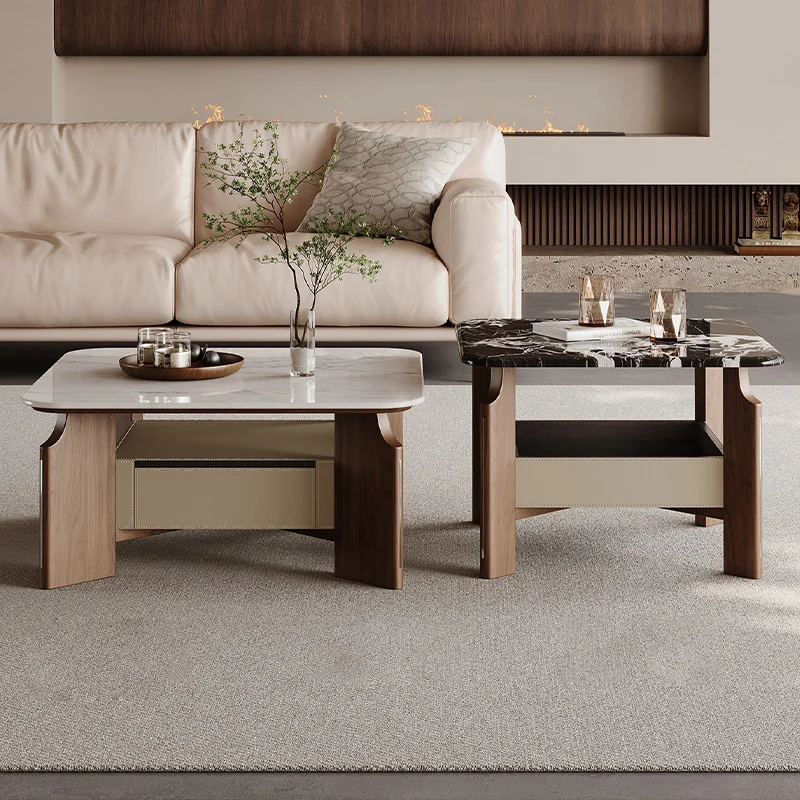 

Compact Stylish Square Coffee Tables with Solid Wood Leg for Living Room Modern Center Table with Storage Drawers Home Furniture