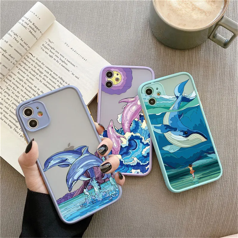 Watercolour Painting Dolphins Whale Funda For iphone 16 11 12 13 14 15 Pro Max Case Shockproof Cover XS X XR 7 8 Plus Back Coque