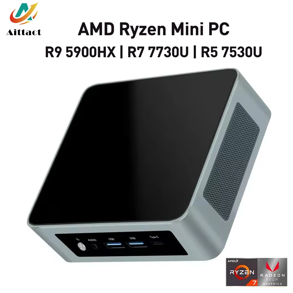 

Aittact D15 Новый мини-ПК AMD Ryzen 9 5900HX R7 7730U R5 7530U 2xDDR4 NVMe 2xLAN Windows 11 Pro Мини-игровой настольный компьютер WiFi