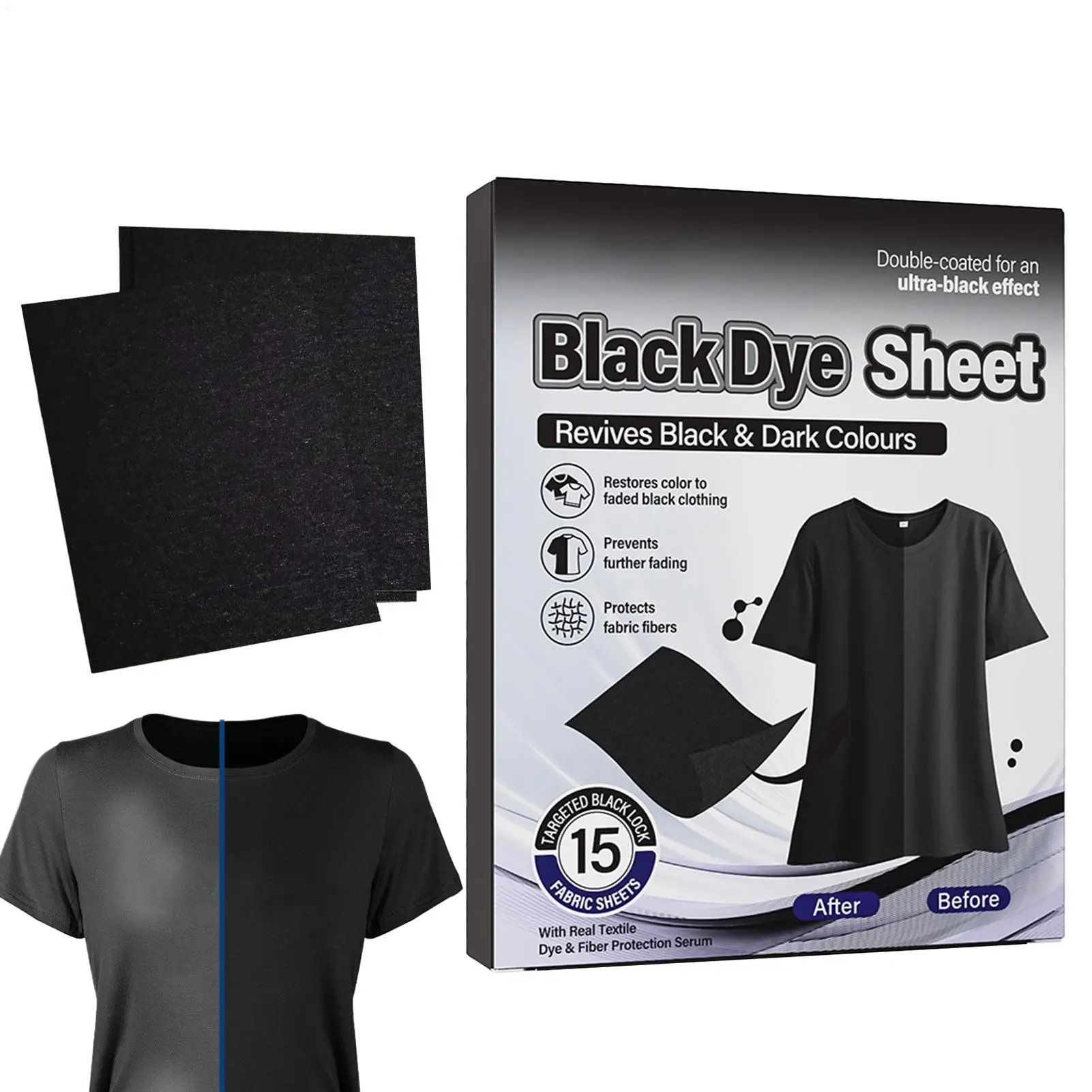 Black Fabric Dye for Clothes 15 Pieces Clothing Color Booster Black Color Restorer Sheet for Fabric Care Garment Restoration