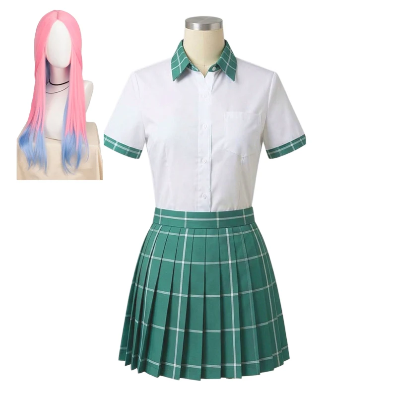애니메이션 ALIEN STAGE Cosplat Sua Mizi Hyuna 새로운 의상 Anakt Arts 고등학교 교복 JK 녹색 격자 무늬 스커트 가발 할로윈 의상