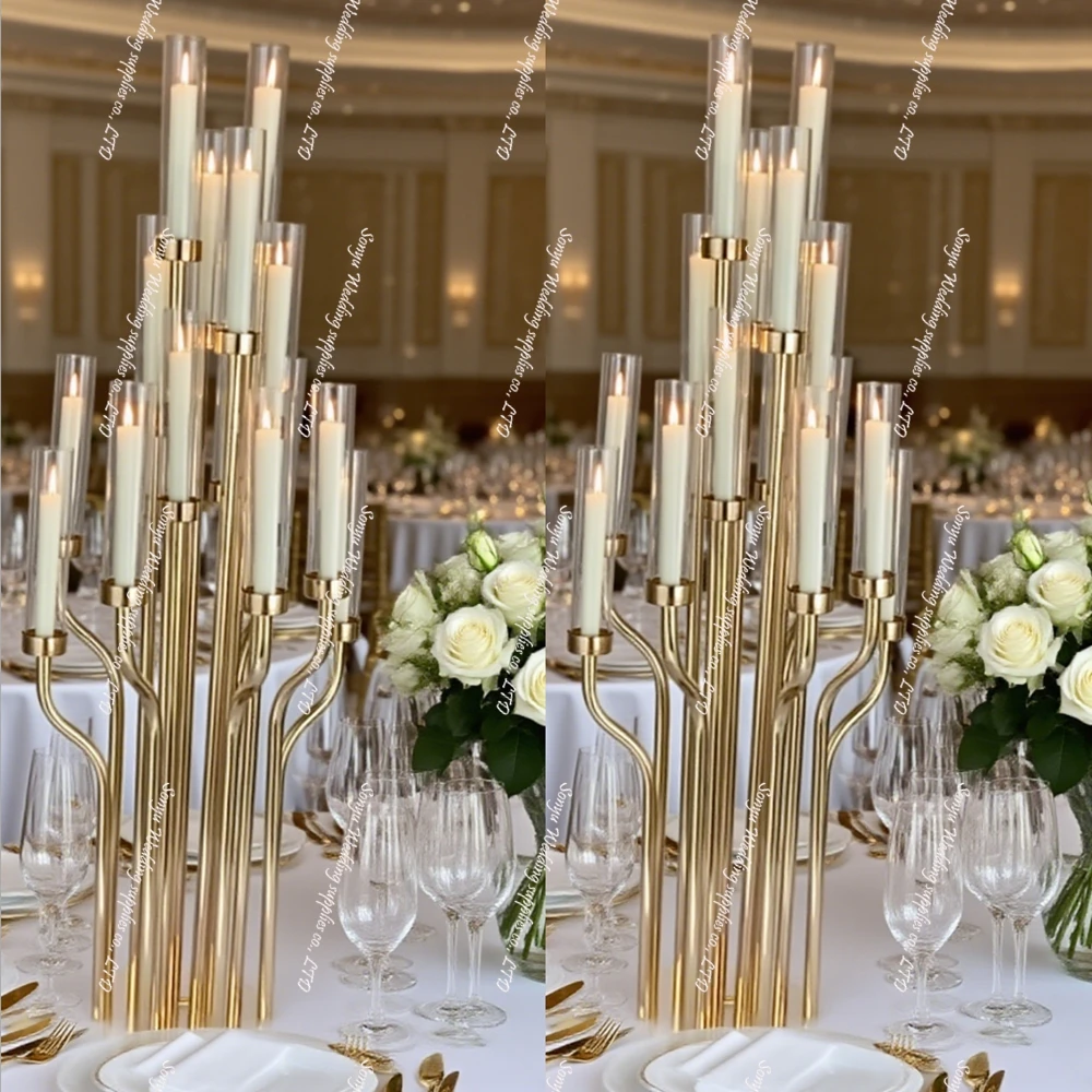 

свадебный стол подсвечник серебристый золотой металлический подсвечник подставка настольный фон палка центральные части