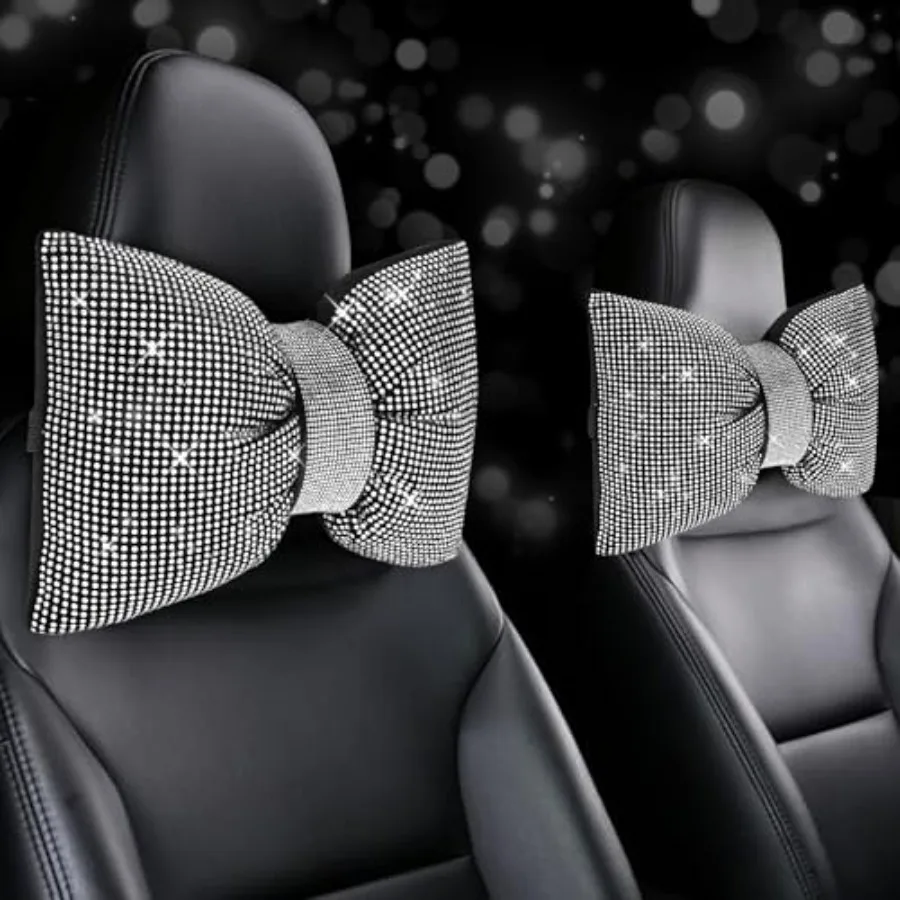 

4 PCS Bling Car PillowsRhinestones Bowknot Car Headrest Pillow Car Neck Pillow for Driver Relax Necksupport Sleeping Travel Sup