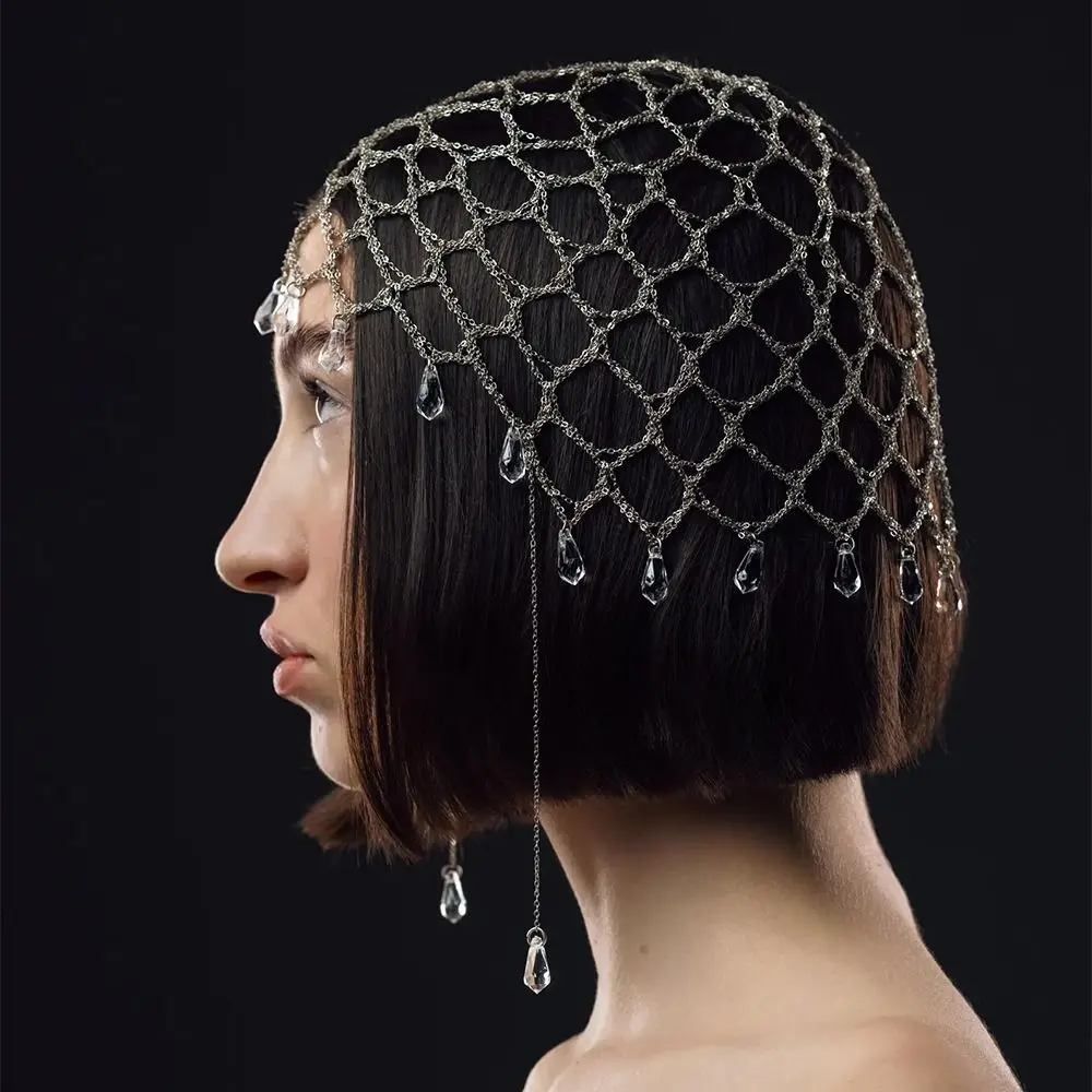 Crystal Tassel Rhinestone Headpiece Hair Headpiece Crystal Hair Jewelry Chain Headpiece Beaded Mesh Draped Design