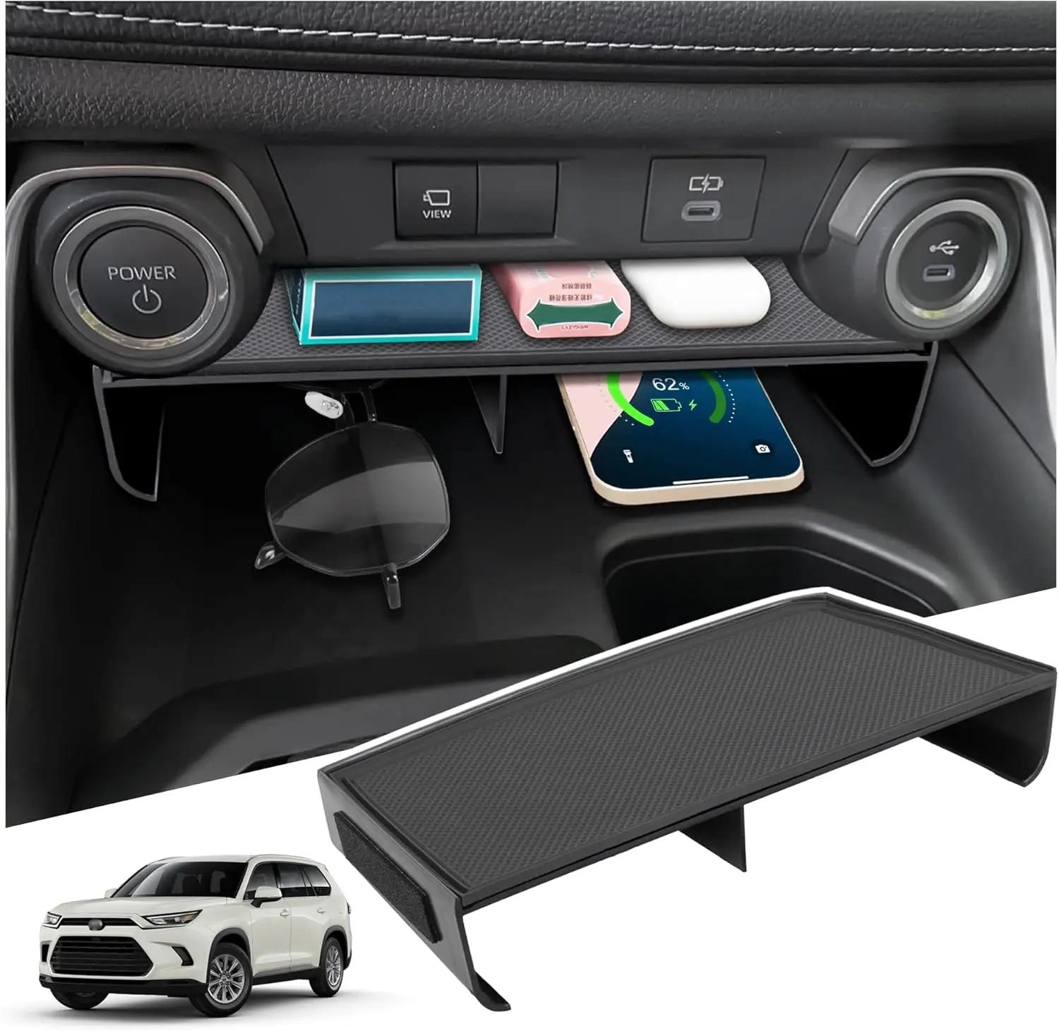 

For 2023-2026 Toyota Grand Highlander Center Console Organizer Tray for Cell Phone Vehicle Key ABS Car Storage Box Tray
