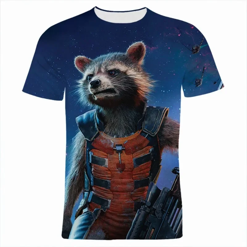 2024 Zomer Disney Raket Wasbeer 3d Print T-Shirts Cartoon Anime Streetwear Mannen Vrouwen Casual T-Shirt Kid Tees Tops