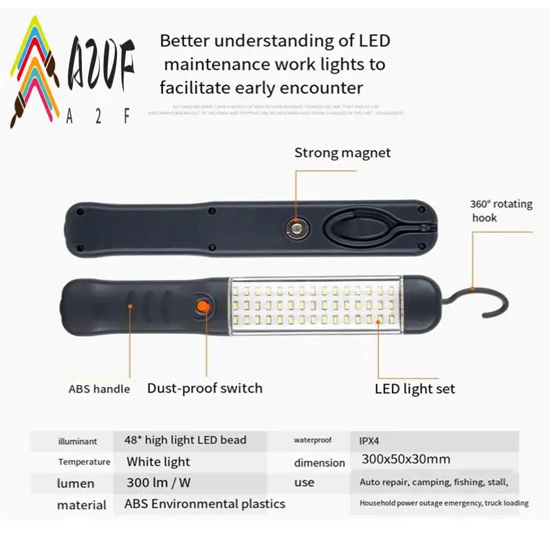 

A20F-2PCS LED Flashlights Rechargeable Work Light With Magnetic Base And Hanging Hook Floodlight For Car Repair Lighting