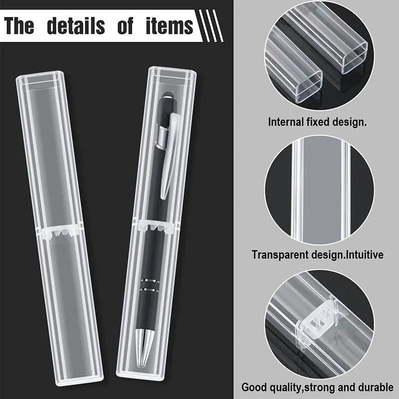 10Pcs Pen Boxes Plastic Transparent Case Pen Holder Gift Crystal Pen Packaging Boxes Stationery School Office Gifts