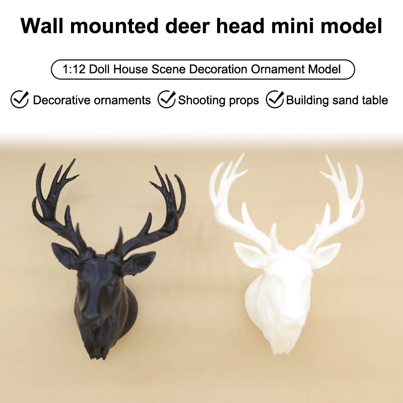 1/12 Dollhouse Deer Head Wall Hanging Decoration Dollhouse Miniature Christmas Scene Ornament Dolls House Accessories