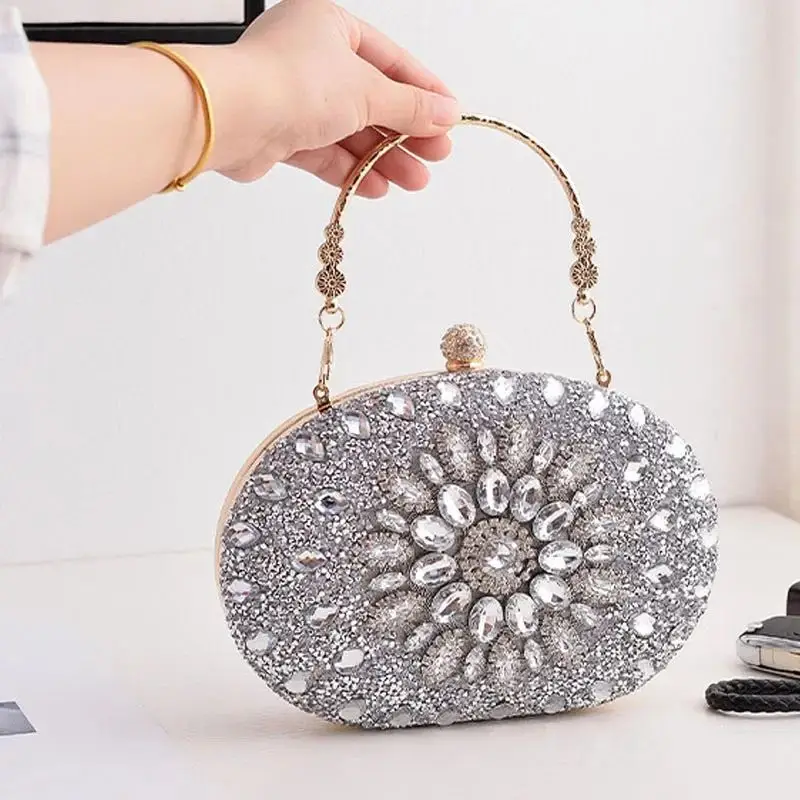 

2025 Diamond Women Luxury Clutch Evening Bag Wedding Crystal Tri-Use Bag Shape Elegant Fashionable Ladies Handbag