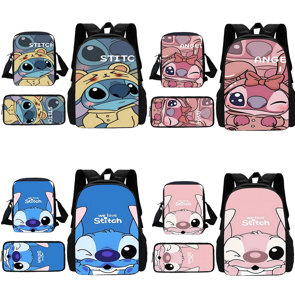 Mochila Escolar Anime Stitch para Criança, Bolsa de Ombro, Sacos de Lápis, Mochilas escolares para meninos e meninas, Melhor Presente, Bonito, Conjunto 3 pcs