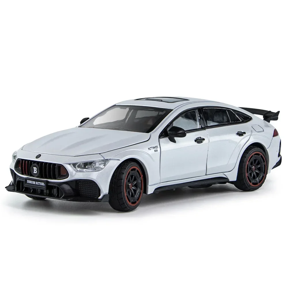 AMG GT3 Diecast Toy Vehicle Model, Carro Puxar, Som e Luz, Portas Abertas, Presente de Coleção para Criança, Foguete Brabus 900, 1:24