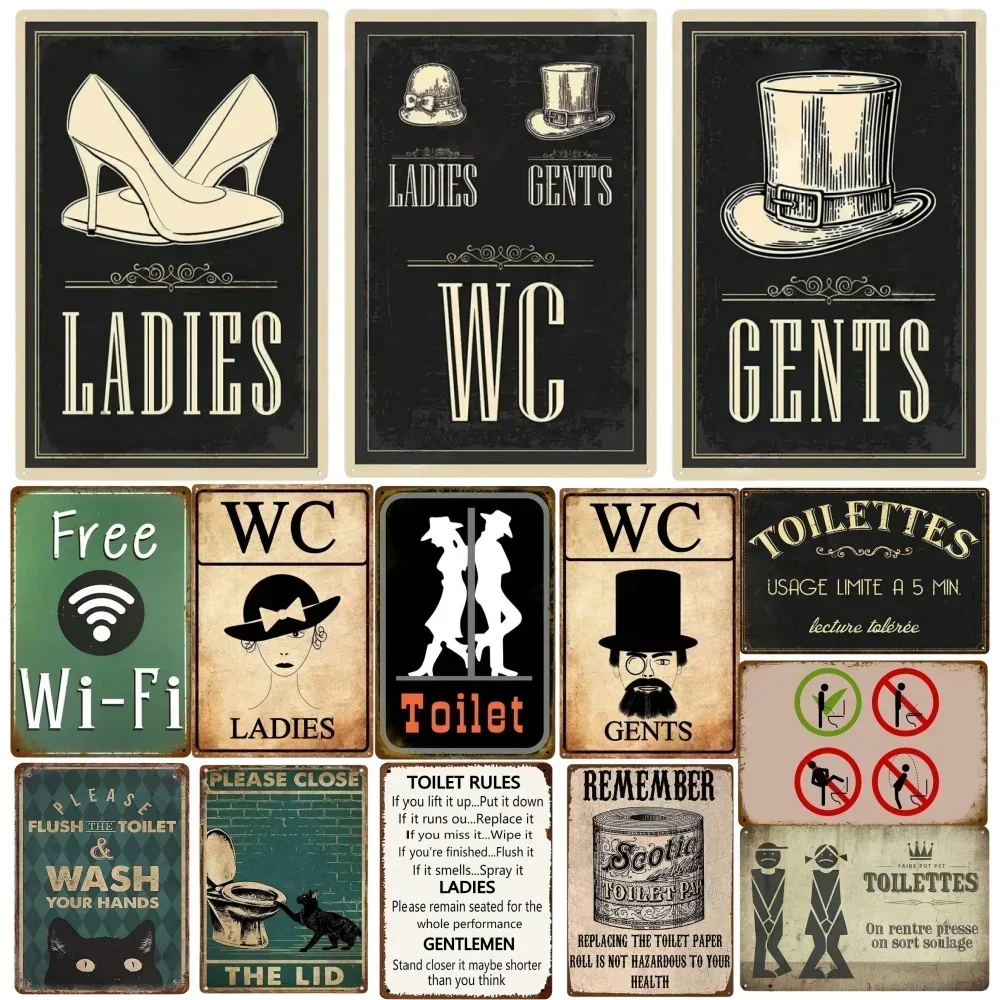 Metal Tin Signs Funny Poster Toilet Plaque Poster WC Lavatory Toilettes Wall Art Bar Club Bathroom Restroom Toilet Wall Decor