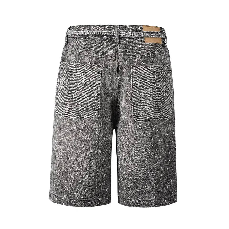 2025 Dark Gray Washed White Spot Double Decorative Line Button Zipper Waist Denim Shorts Multi Color Options High Street Trendy