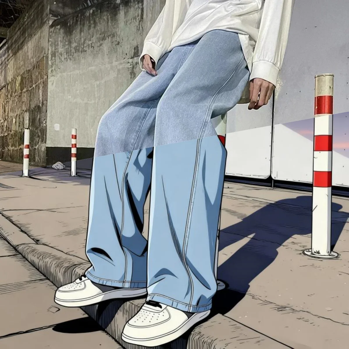 

Весенне-осенние мужские мешковатые джинсы большого размера, прямые свободные повседневные джинсовые брюки, однотонная уличная одежда, модные широкие брюки Y2k