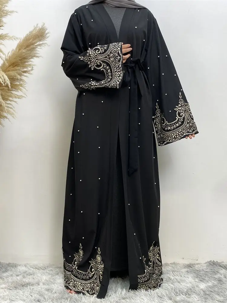 

Fashion longer Diamond beading muslim robes syari abaya female full length cardigan lace embroidery islamic muslim abaya wq1844