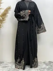 Fashion longer Diamond beading muslim robes syari abaya female full length cardigan lace embroidery islamic muslim abaya wq1844