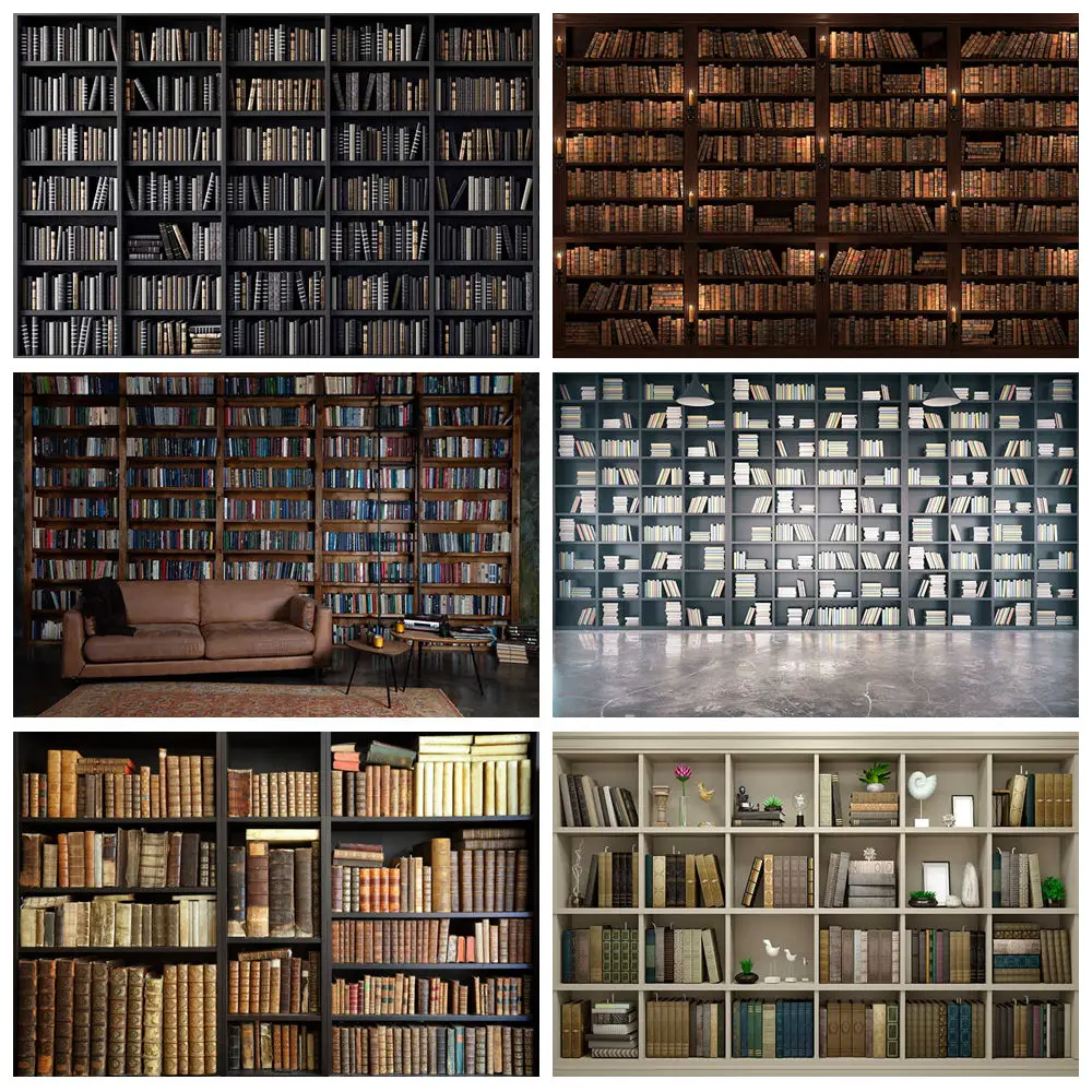 

MOON.QG Bookshelf Bookcase Photo Studio Background Study Library Home Decoration Backdrop 3D Photography Wallpaper Bookshelves