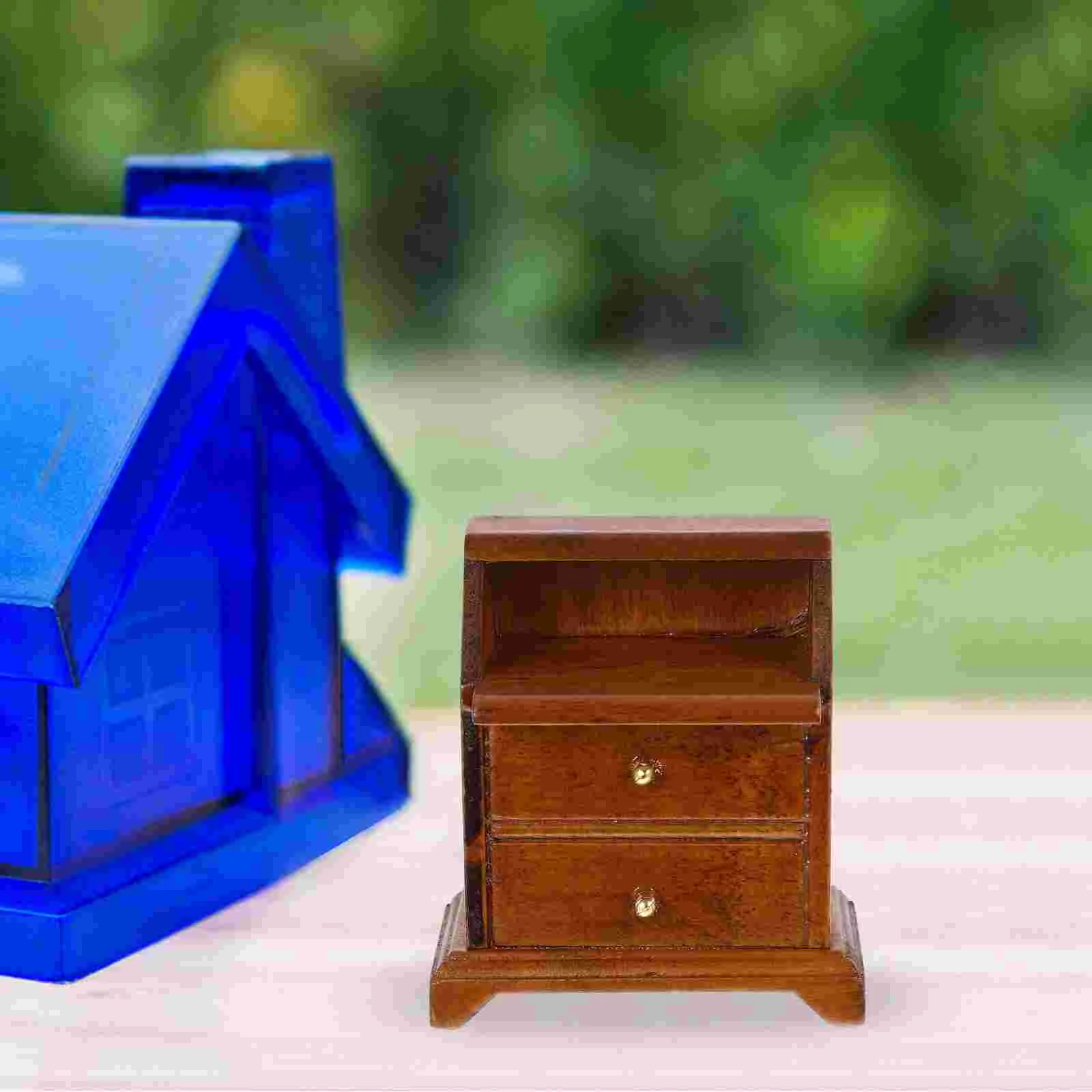 Wooden Miniature Cabinet Model Ornament Tiny House Bedside Cabinet Adornment Mini House Decoration Dolls House Furniture Model
