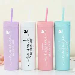 Personalized 16oz Skinny Tumbler Custom Bridesmaid Gift Bachelorette Party Tumbler With Straw Bridal Shower Favors